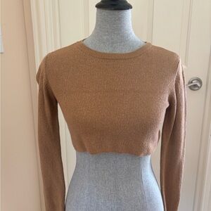 Tan Topshop cropped sweater